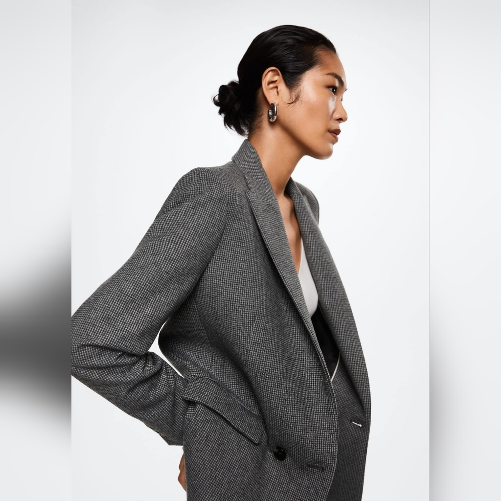 Mango Houndstooth Wool-Blend Blazer - Picture 1 of 9